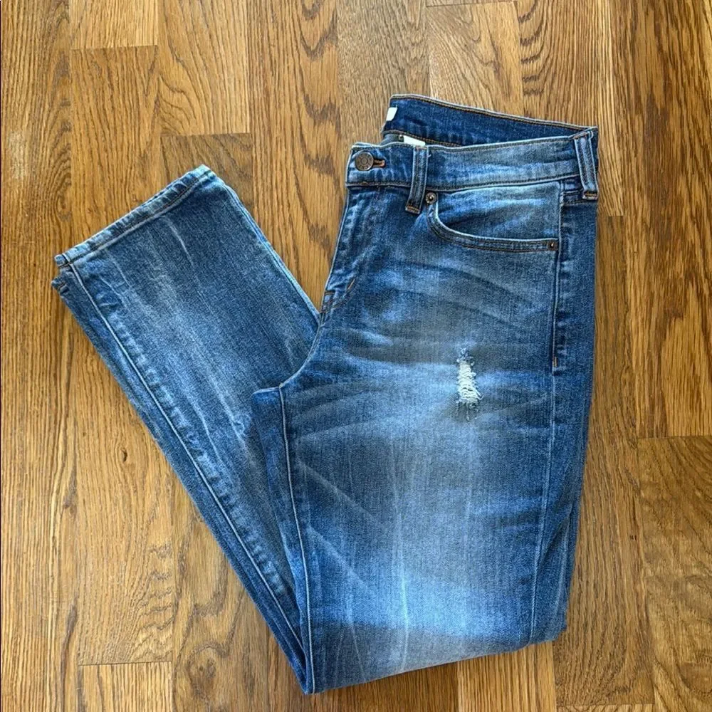J Crew Distressed Straight Leg Blue Denim Jeans